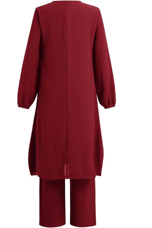 Women's Modest  Two-Piece Outfit - Long Tunic and Wide-Leg Pants Set